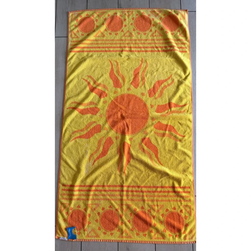 Sand Bar Orange Yellow Sunburst Cotton Beach Towel 30x56 Summer Celestial Sun